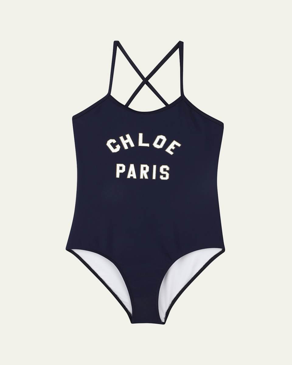 Girl's One Piece Logo-Print Swimsuit, Size 8-14